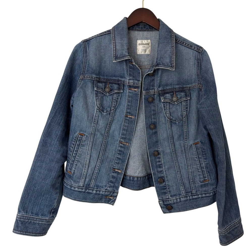 Old Navy Womens Medium Wash Denim Trucker Jacket‎ Blue Size Large